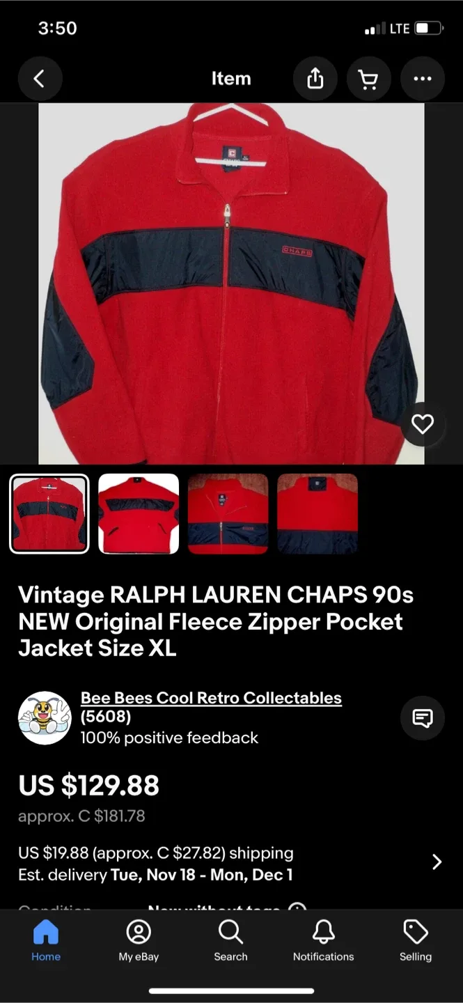 Vintage 90s RALPH LAUREN CHAPS Fleece Zipper Jacket Size - M image indicator(7)