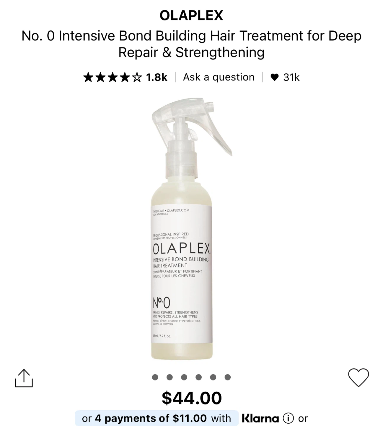 Olaplex No. 0 Intensive Bond Building Hair Treatment