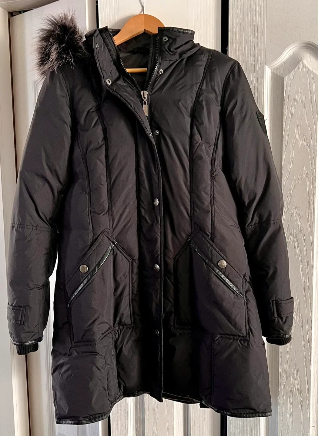 Black Winter Coat with Faux Fur Hood