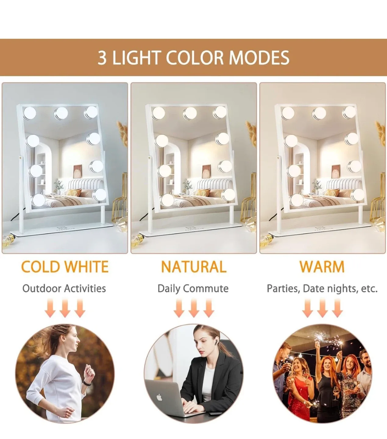 FENCHILIN Vanity Mirror with Lights image indicator(3)