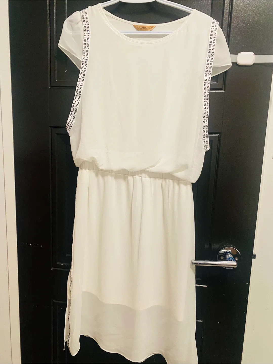 Baoruizy White Dress with 'Nice' Detail - Size 12 thumbnail