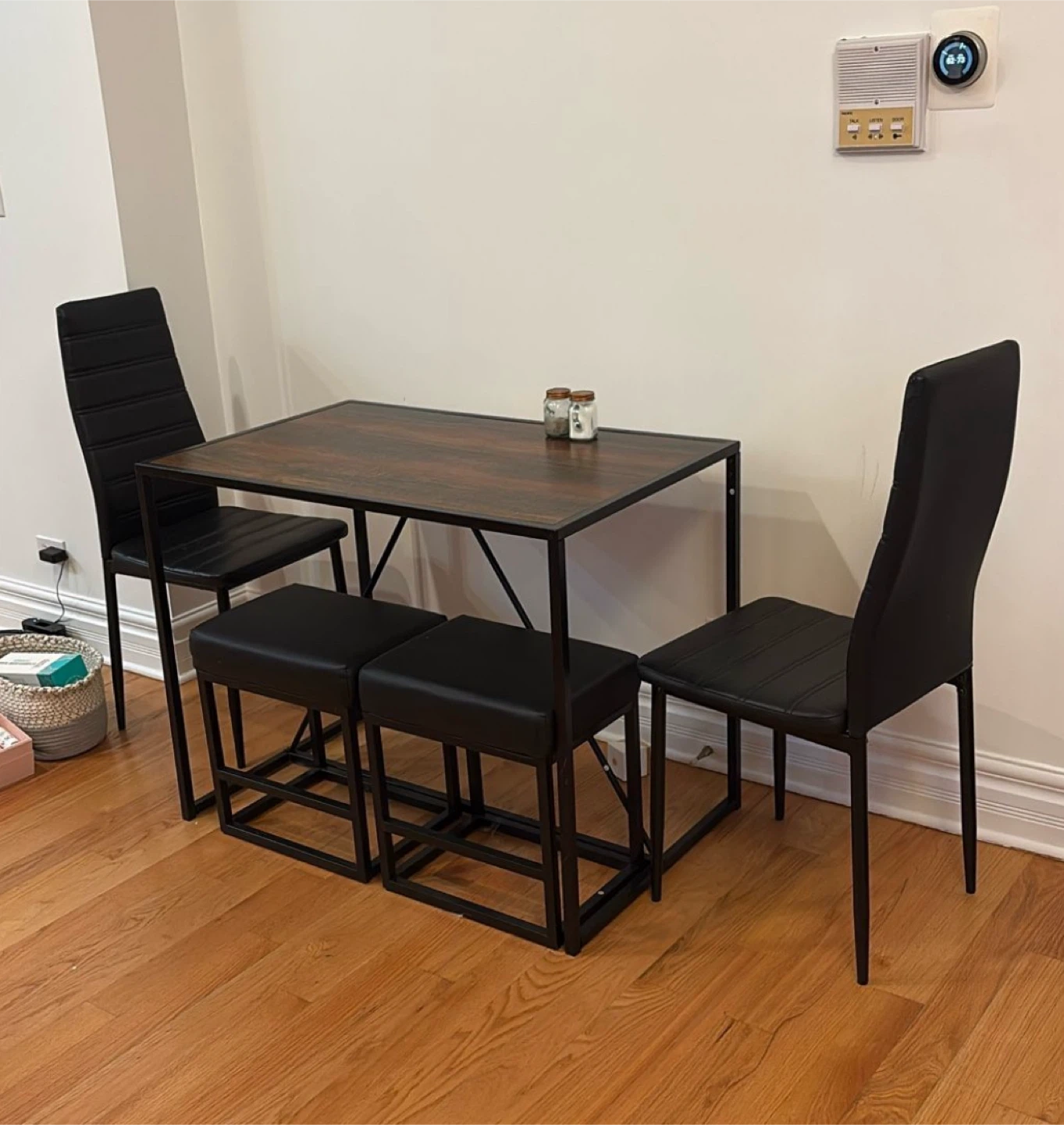 5-Piece Dining Table Set with 2 Chairs & 2 Ottomans