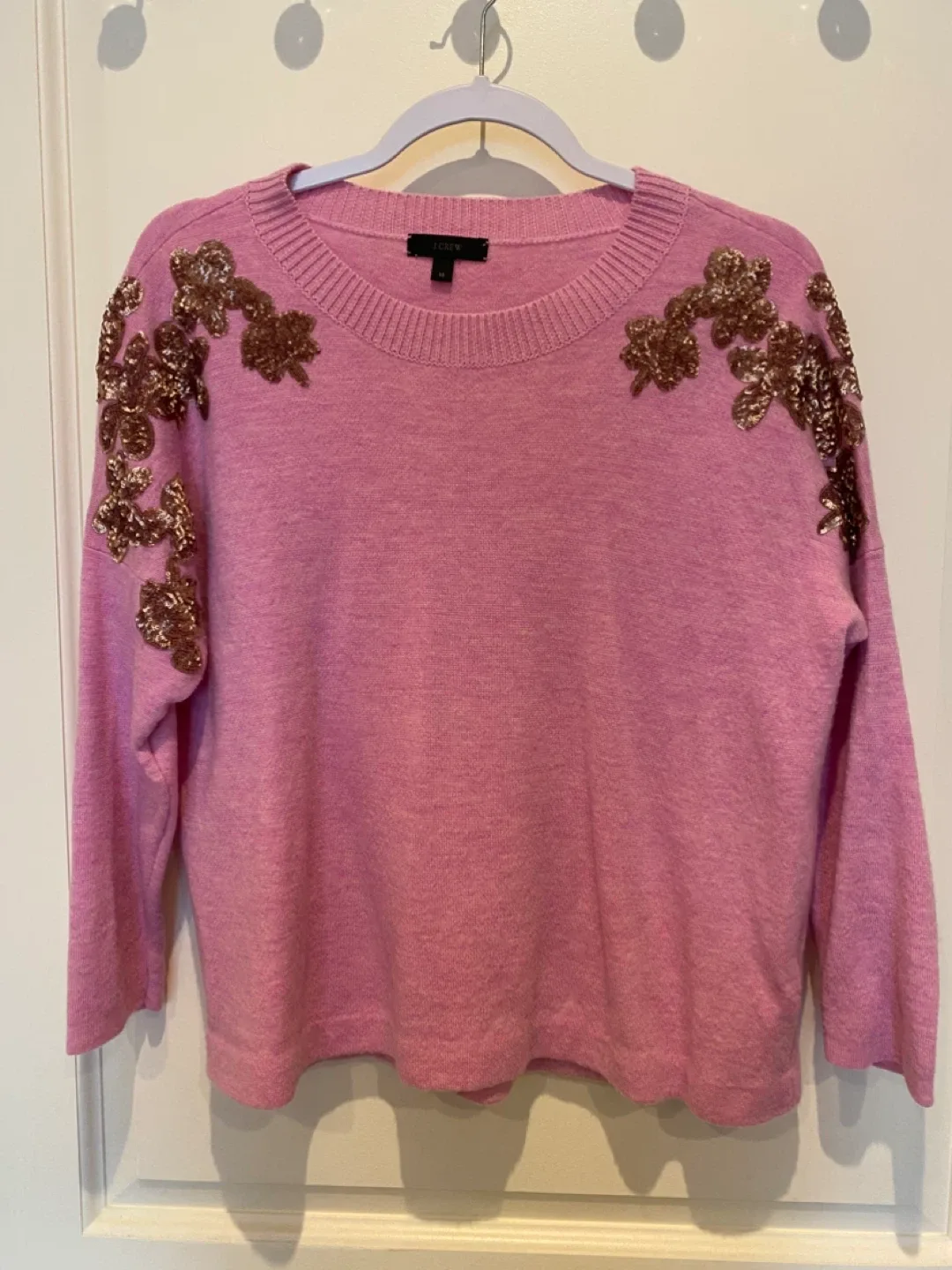 J.Crew Pink Embellished Sweater - Size M thumbnail