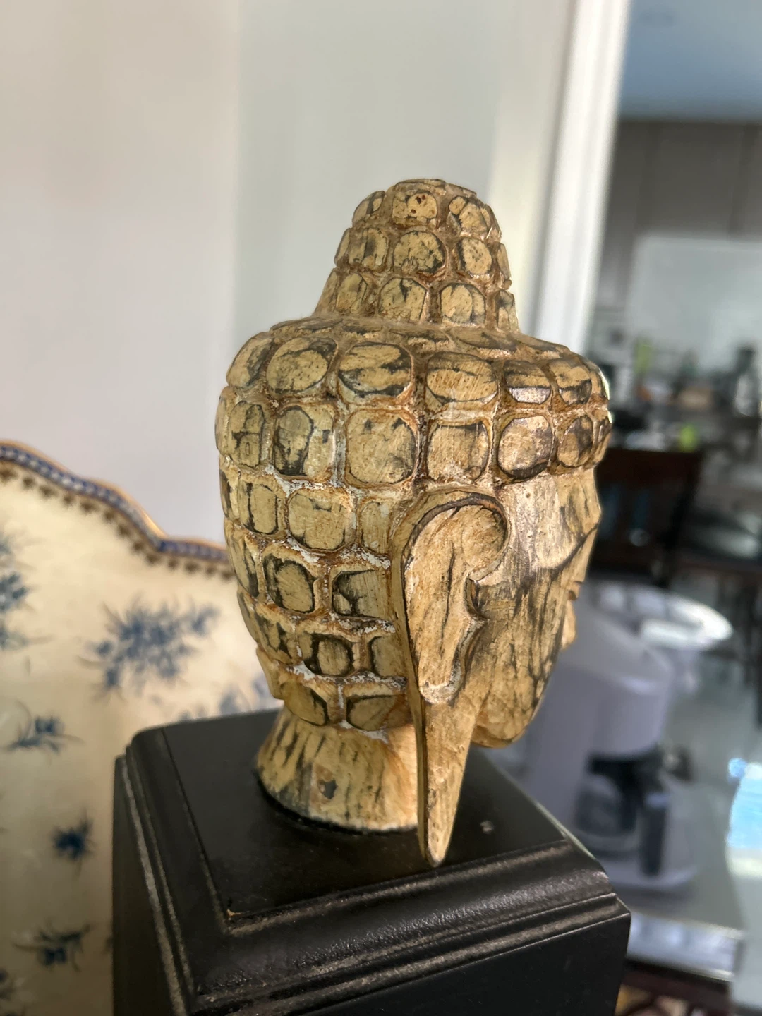 Wooden Buddha Head Statue on Black Stand - photo 2