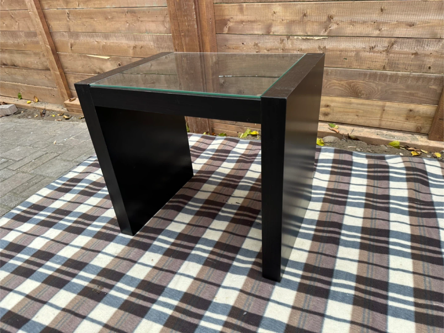Black Side Table with Glass Top