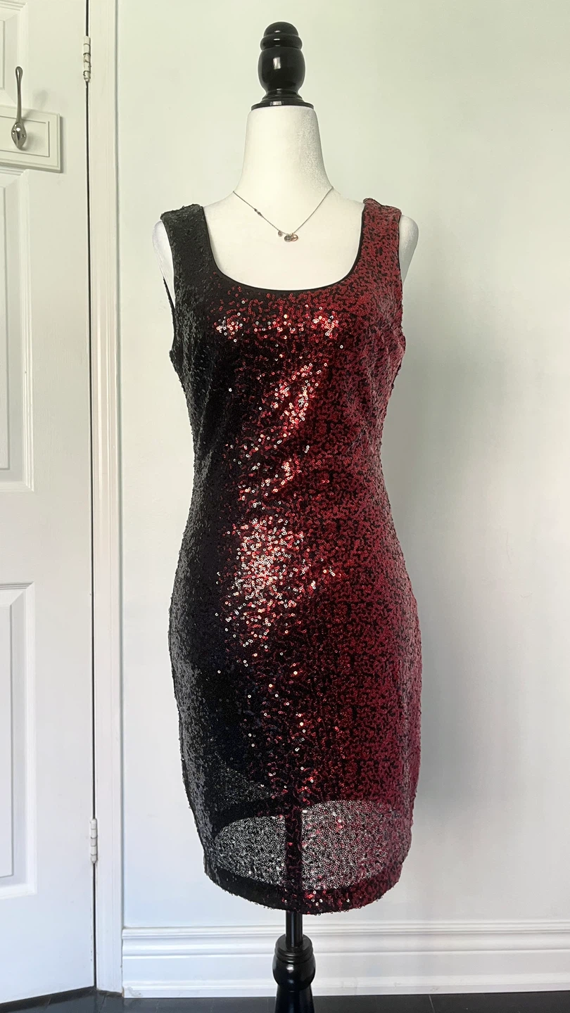 Sequin Sleeveless Dress - Red & Black