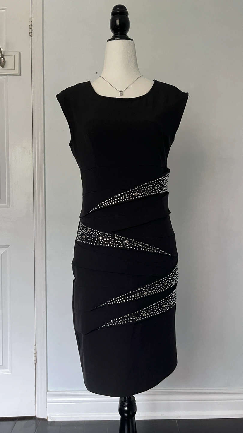 Black Sleeveless Dress with Rhinestone Detail