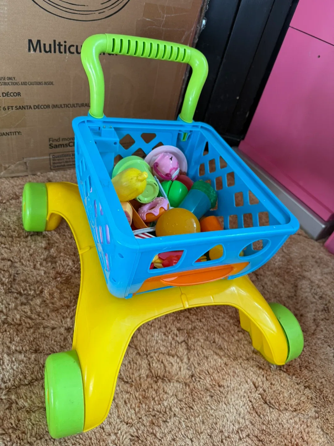 Kids Shopping Cart with Play Food firm price