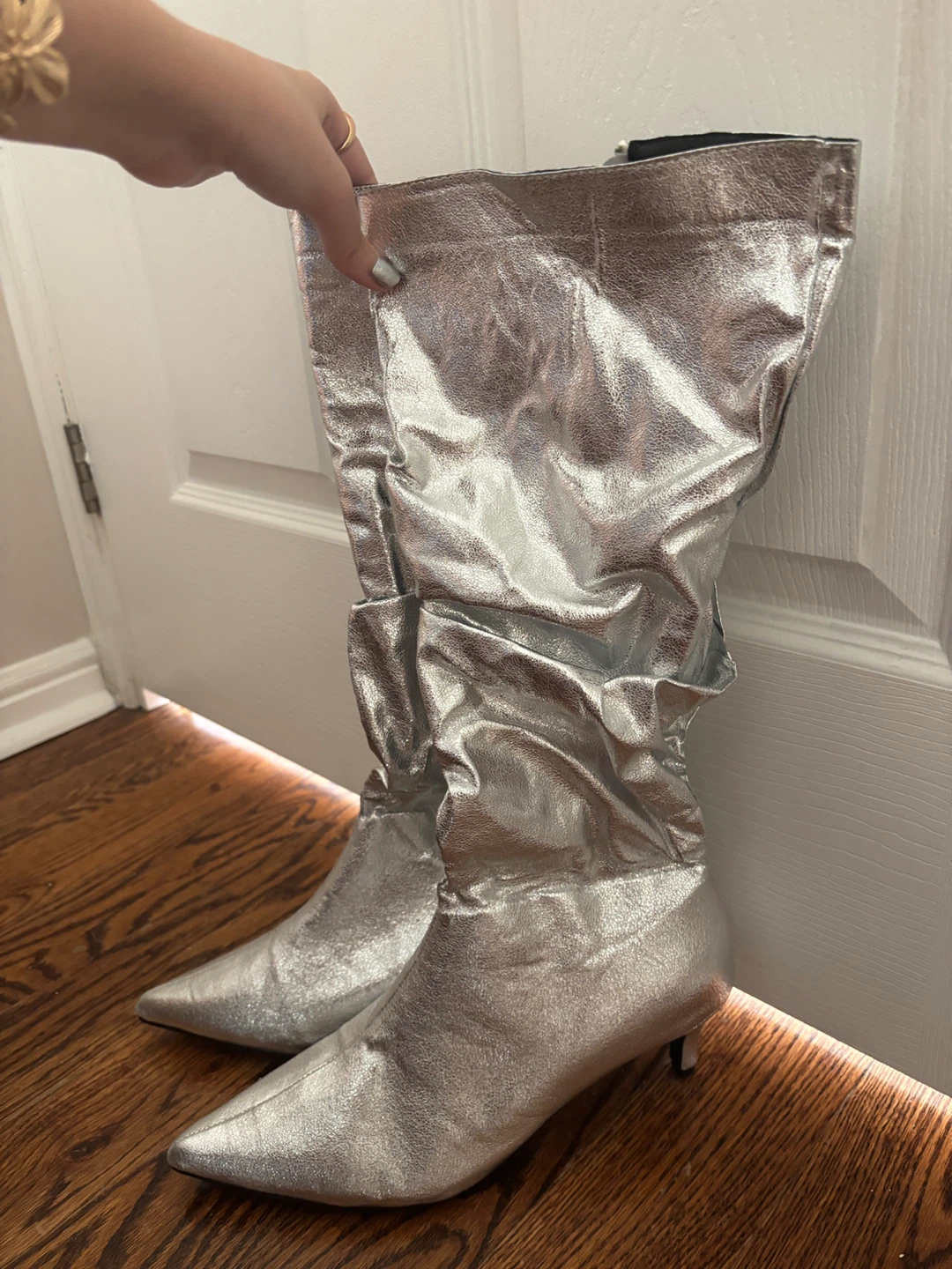 Silver Knee-High Boots