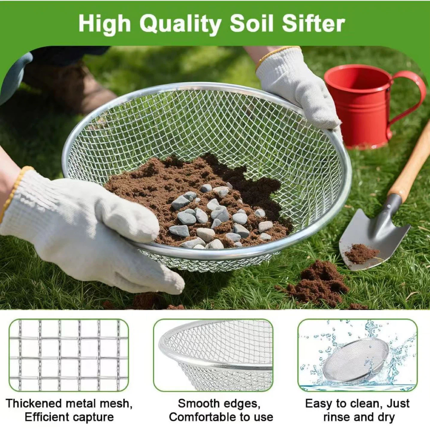 Soil Sifter with Stainless Steel Mesh - 11.8 inch - photo 5