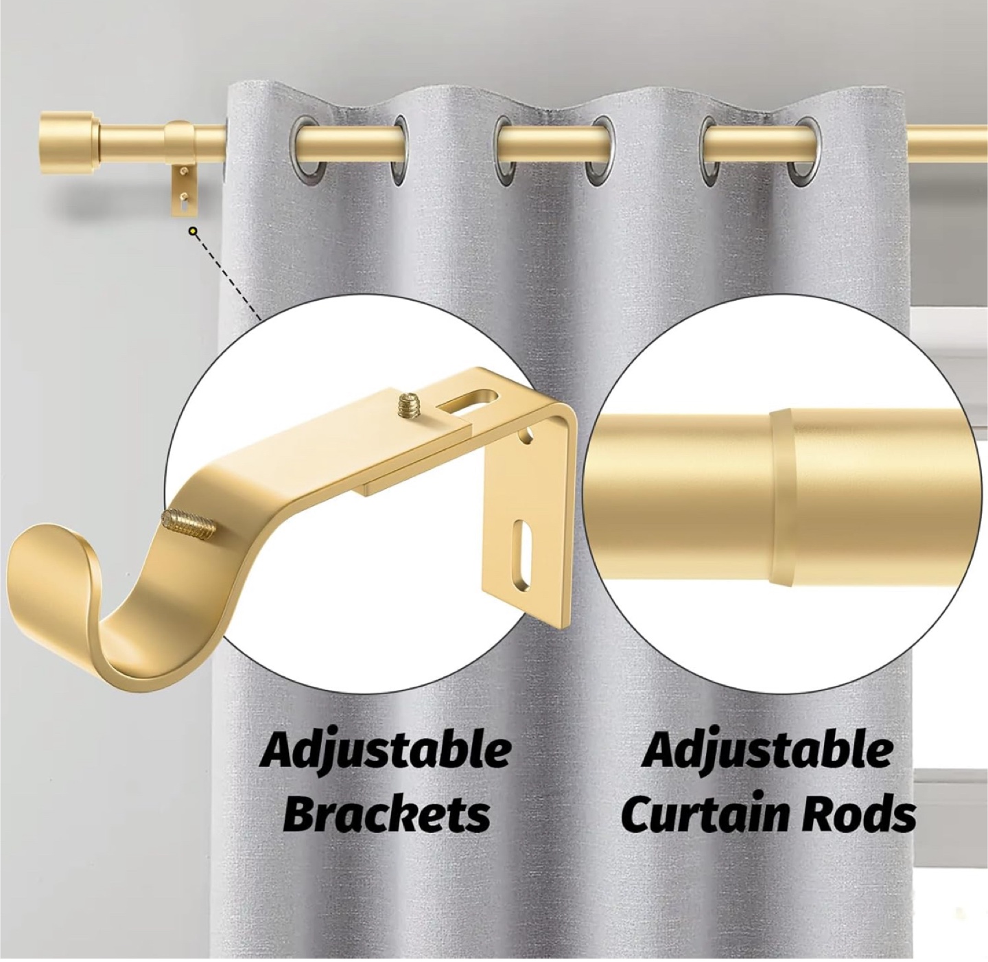 GEEBOBO Gold Curtain Rod (30-90") - New in Box