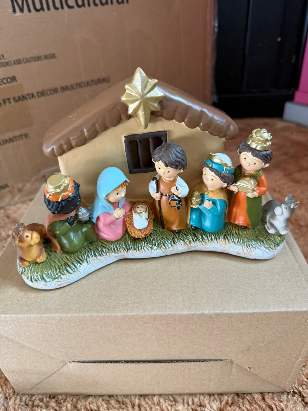 New Multicultural Nativity Scene Decor light up