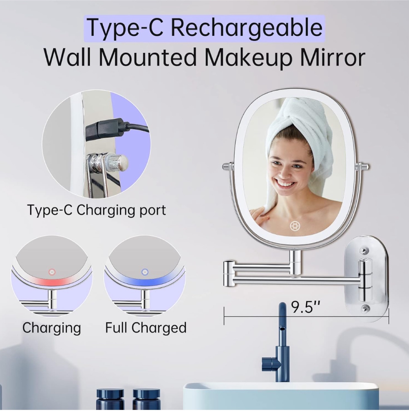 Wall Mounted Lighted Makeup Vanity Mirror - New in Box! - photo 5