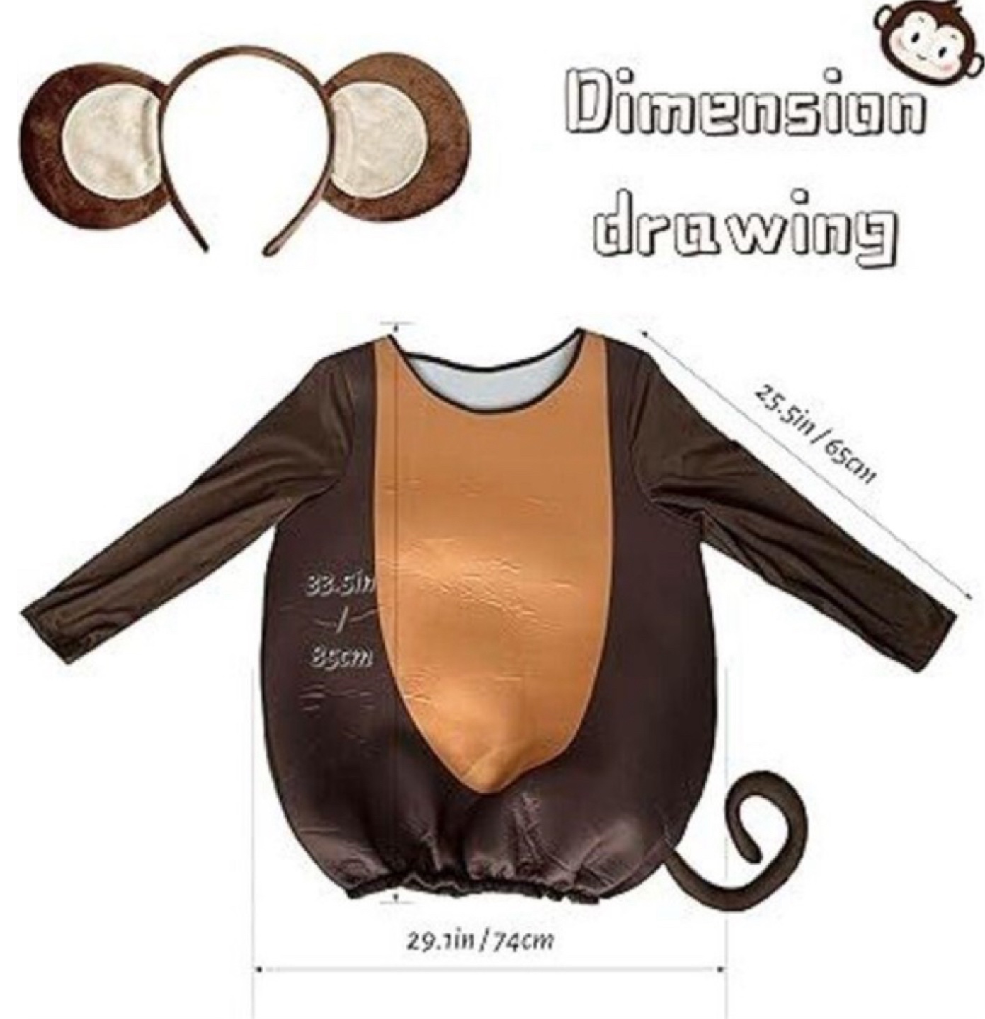 Monkey Costume - Size 25.5 in / 65 cm - photo 2