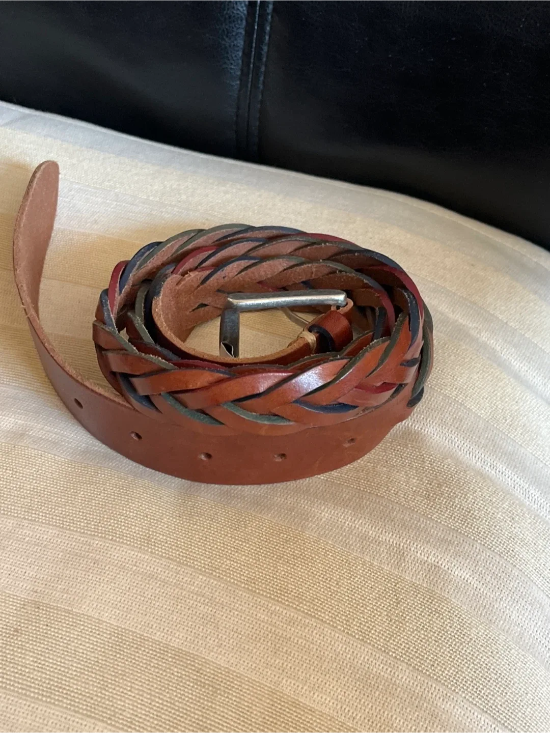 Zara Brown Leather Braided Belt - Size L thumbnail