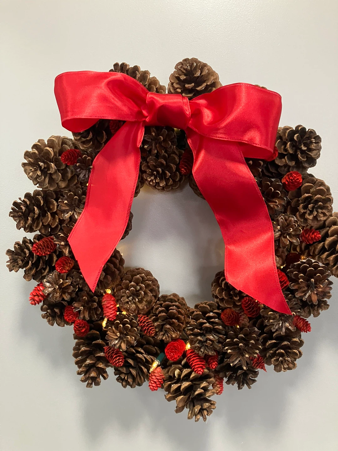 Pinecone Wreath with Red Ribbon