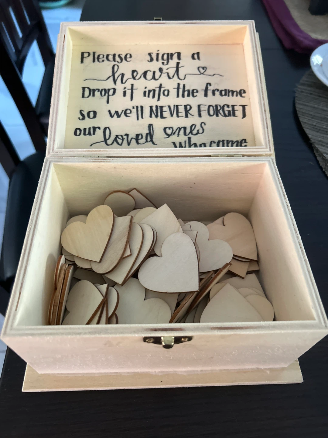 Wooden keepsake with wooden hearts f