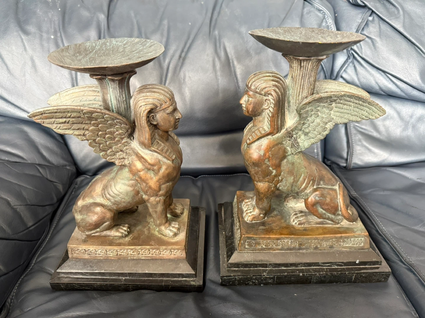 Maitland-Smith Sphinx Candle Holders, Cold Cast Bronze - photo 2