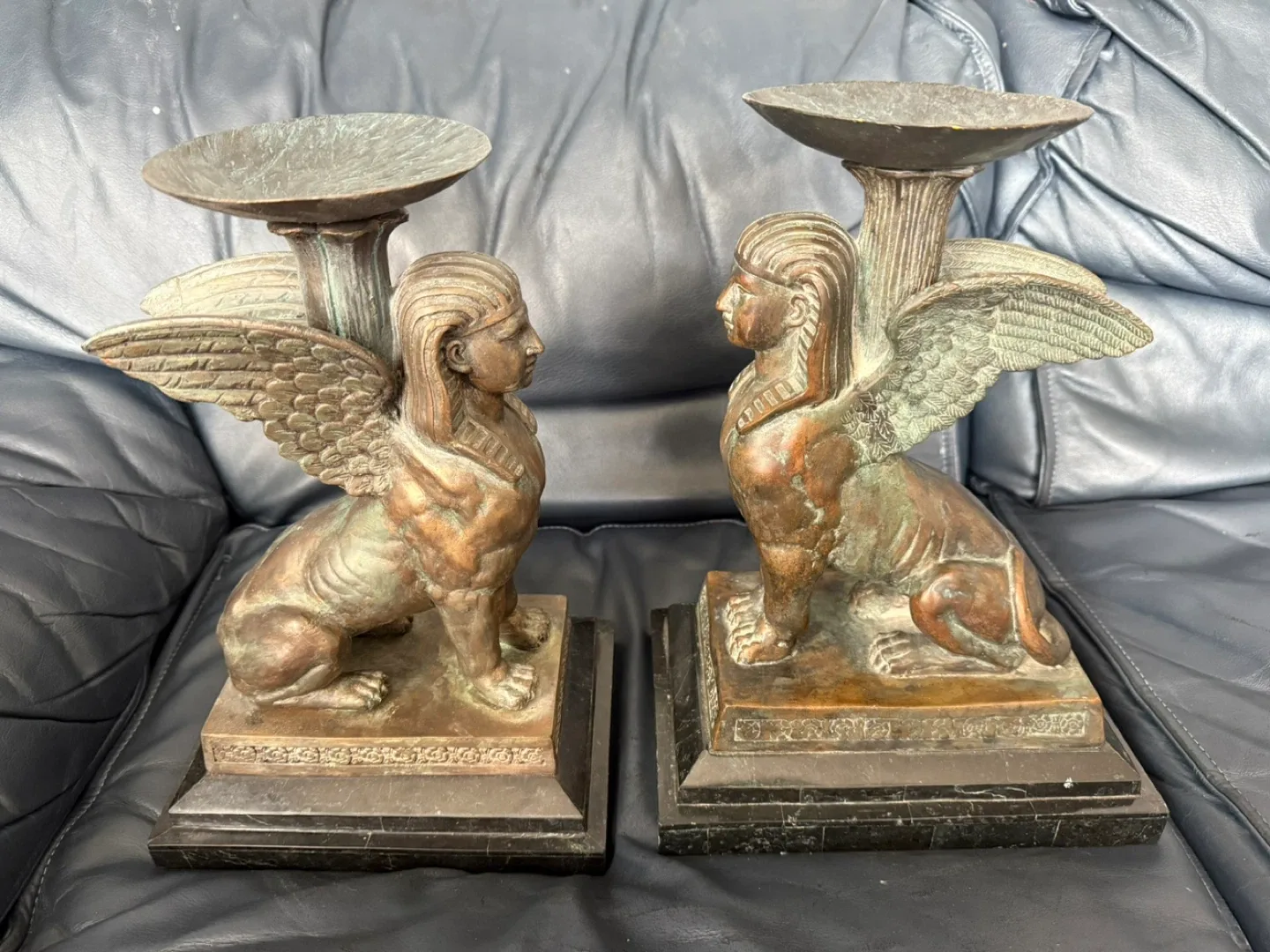 Maitland-Smith Sphinx Candle Holders, Cold Cast Bronze image indicator(2)