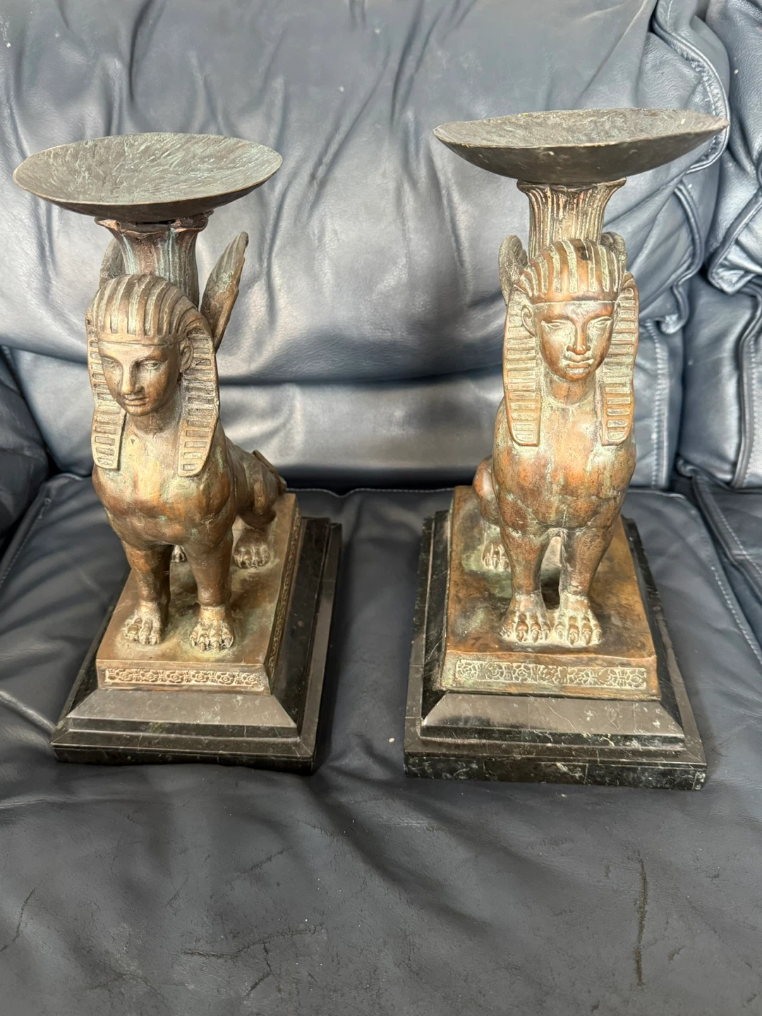 Maitland-Smith Sphinx Candle Holders, Cold Cast Bronze