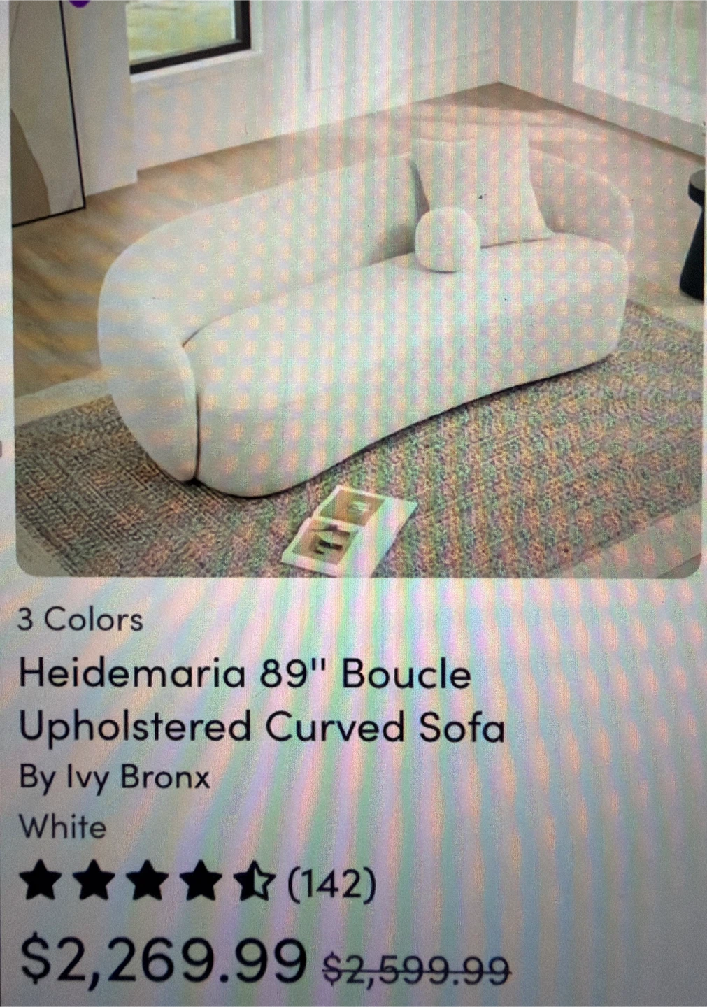 Ivy Bronx Heidemaria 89" Boucle Curved Sofa - White