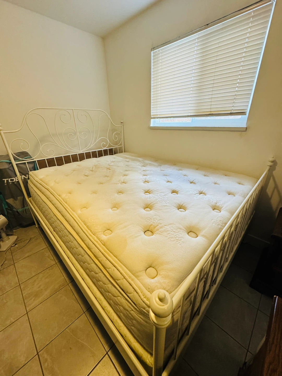 Queen size White Metal Bed Frame and mattress