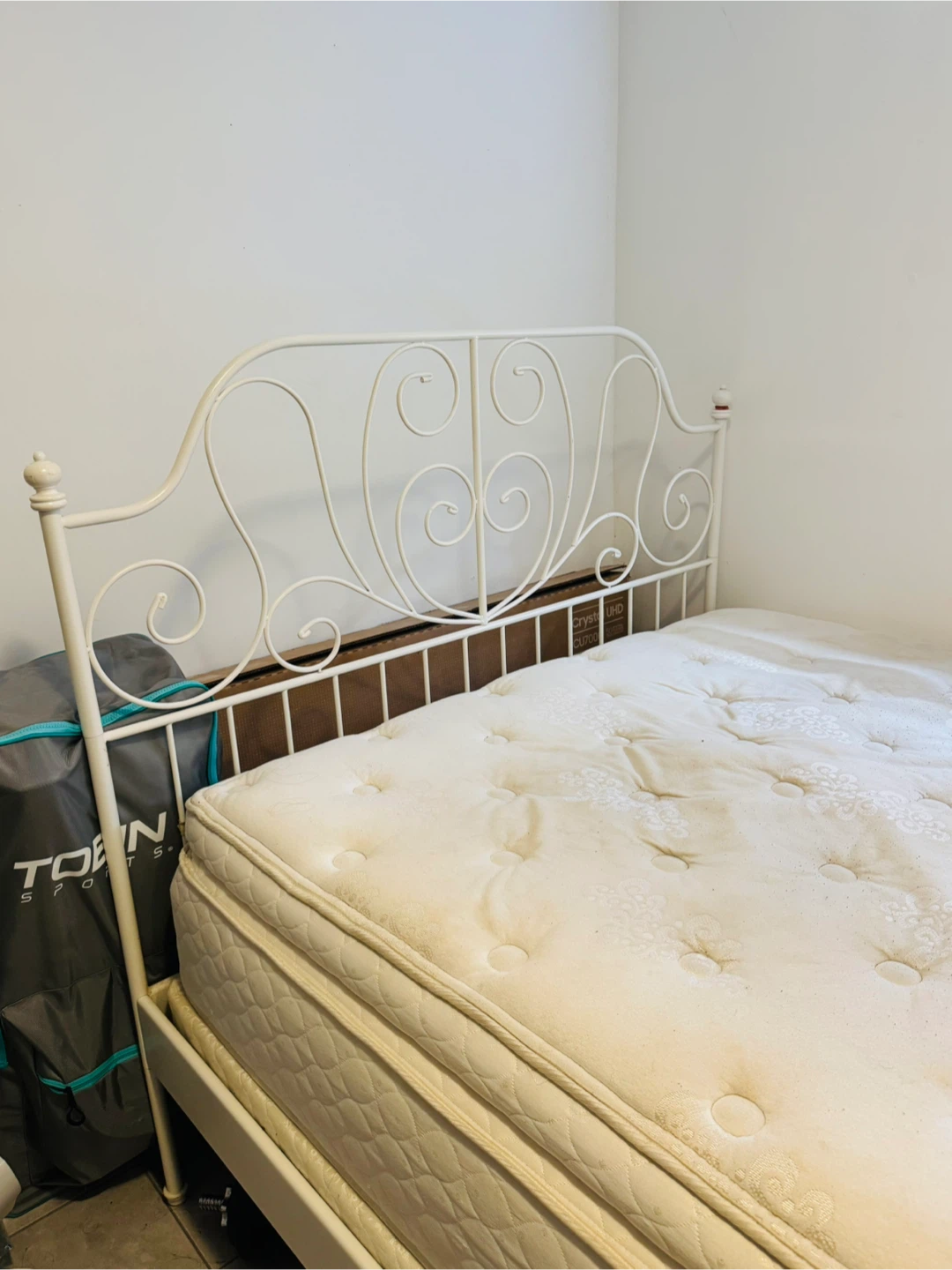 Queen size White Metal Bed Frame and mattress - photo 2