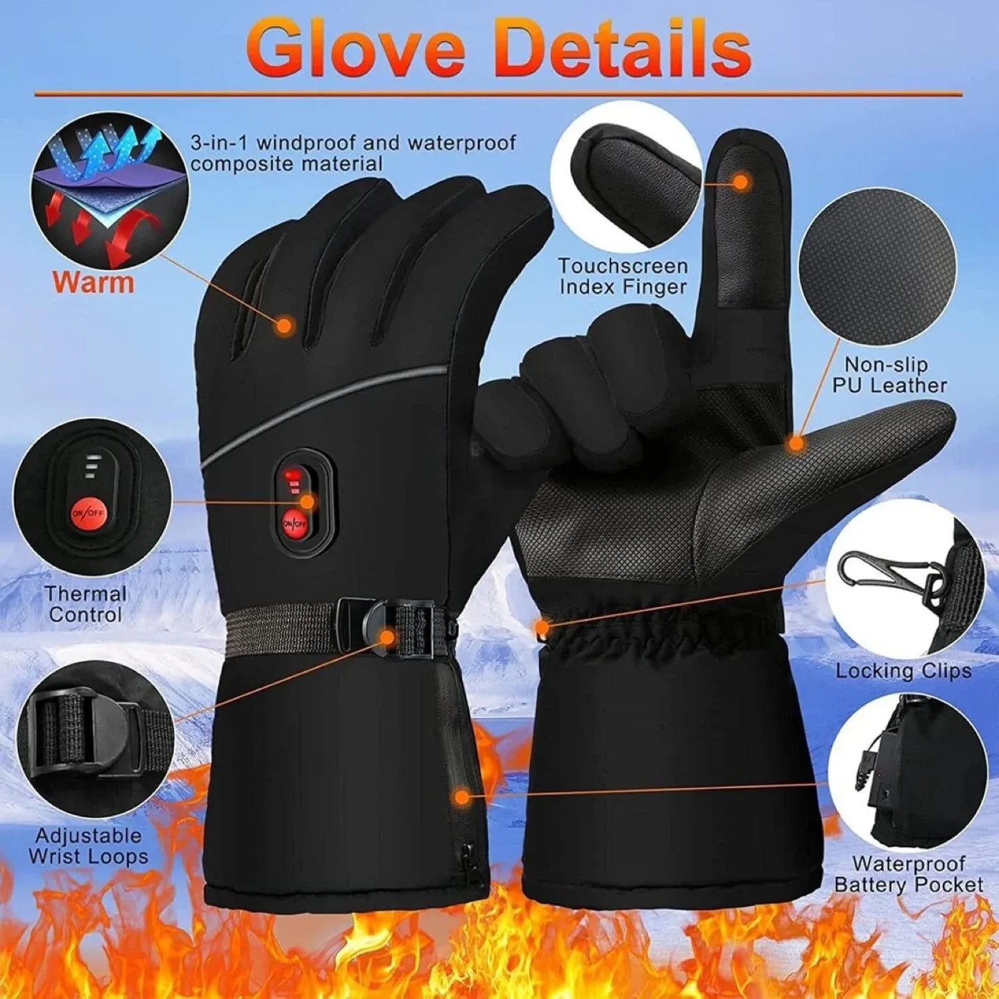 Heated Touchscreen Gloves - Black image indicator(3)
