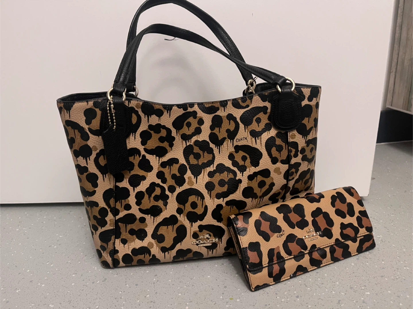 Coach Graffiti Leopard Print Tote Bag and Wallet