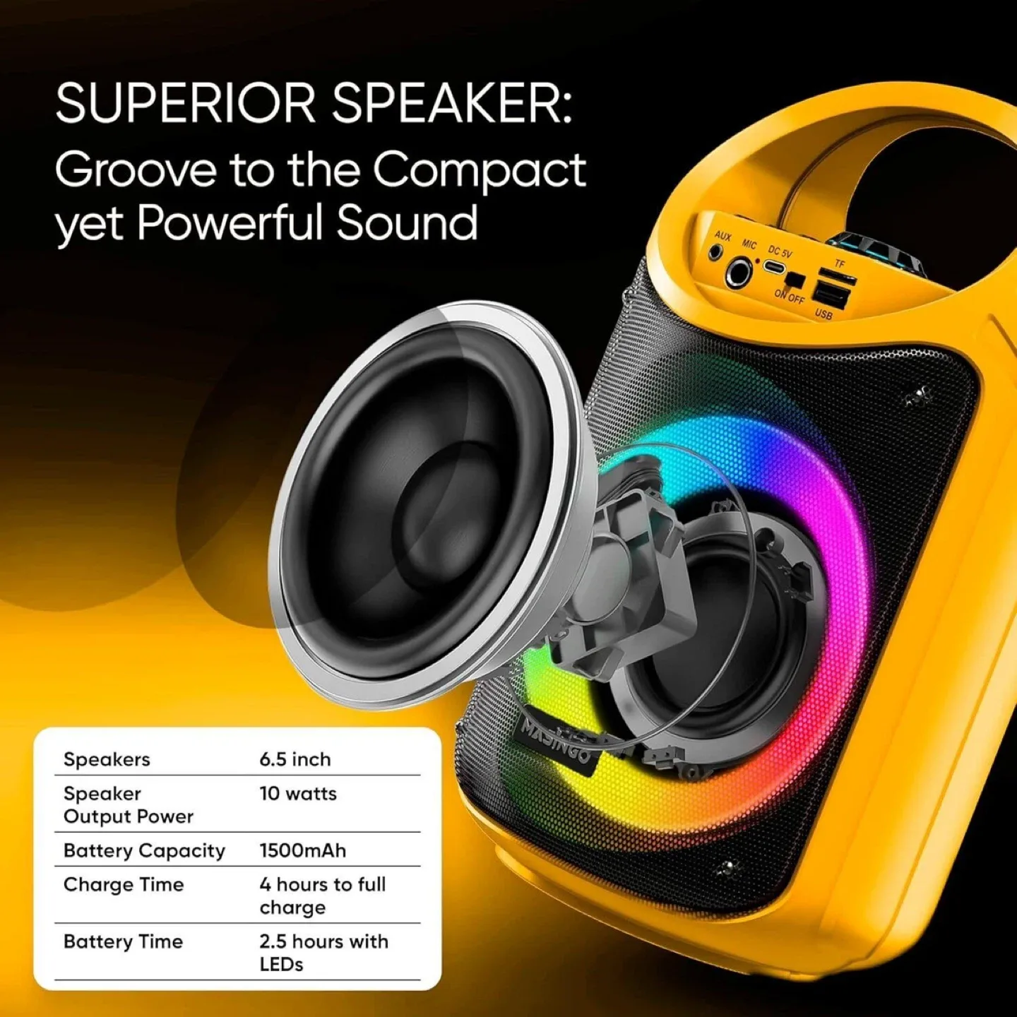 Masingo Burletta C10 Karaoke Machine - Yellow image indicator(4)