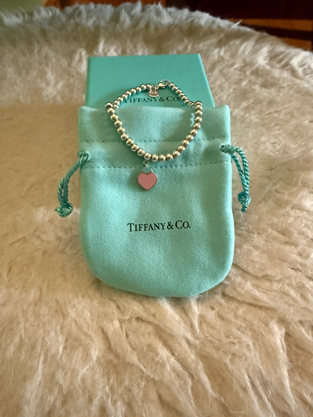 Tiffany & Co. Pink Heart Tag Bead Bracelet