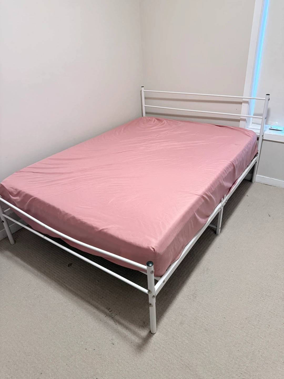 White Metal Bed Frame with Mattress
