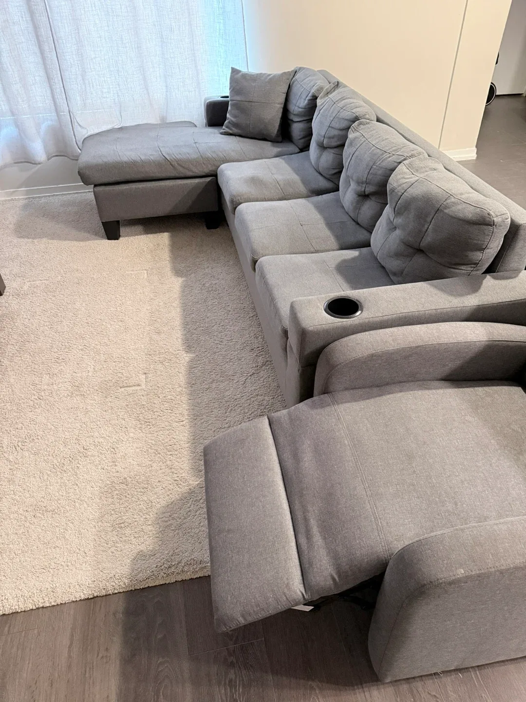 Grey Sectional Sofa with Recliner thumbnail