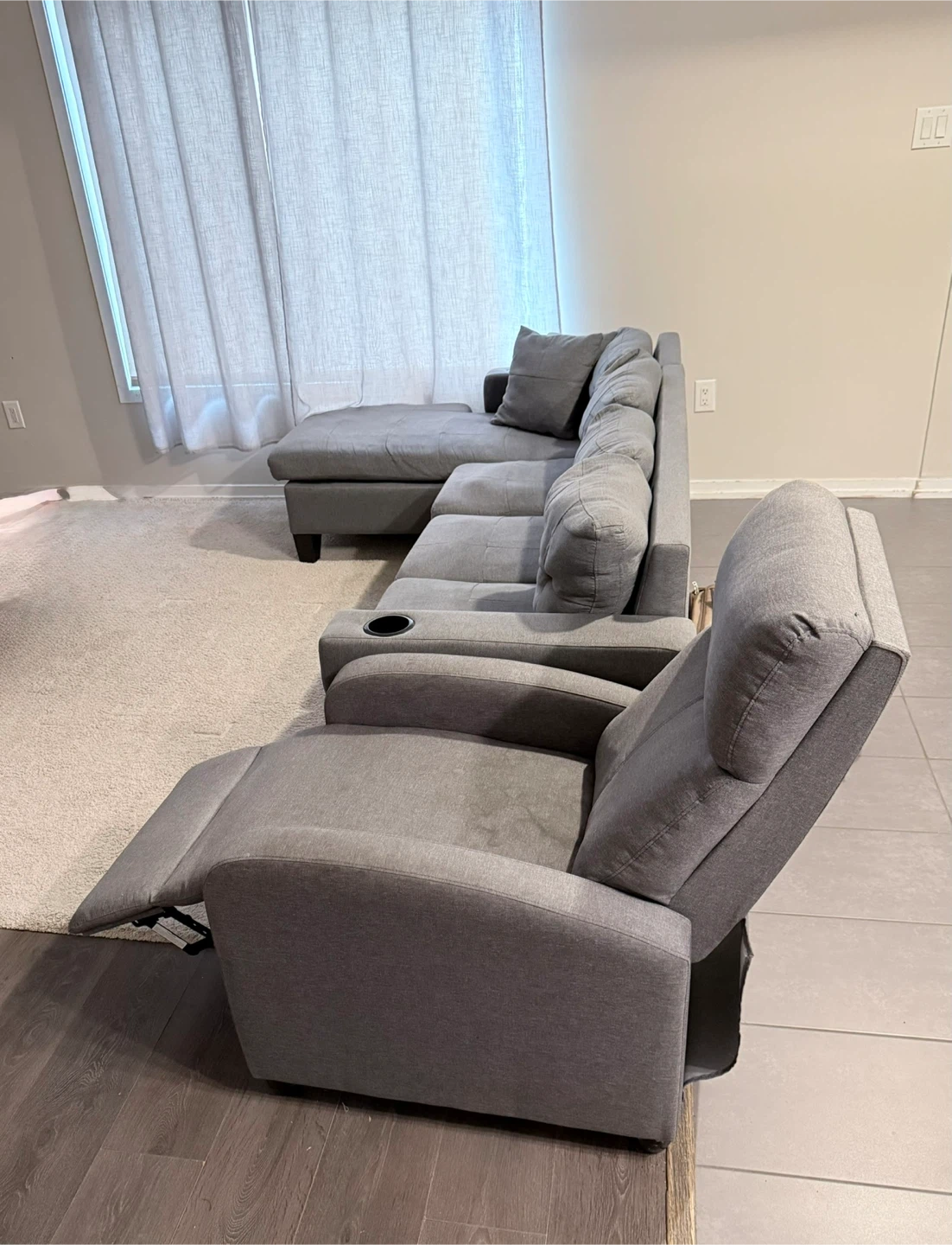 Grey Sectional Sofa with Recliner - photo 2