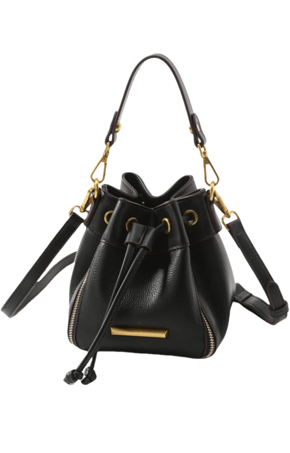 Black Leather Bucket Bag