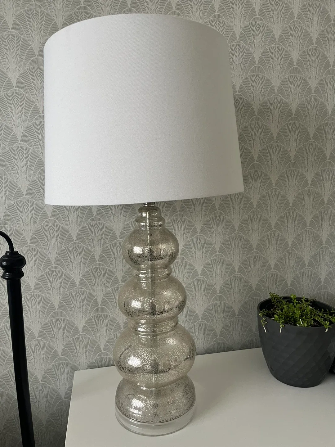 Silver Mercury Glass Table Lamp with White Shade image indicator(2)
