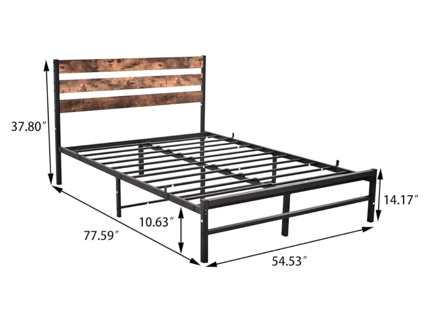 Full Size Metal Bed Frame with Wooden Headboard image indicator(2)