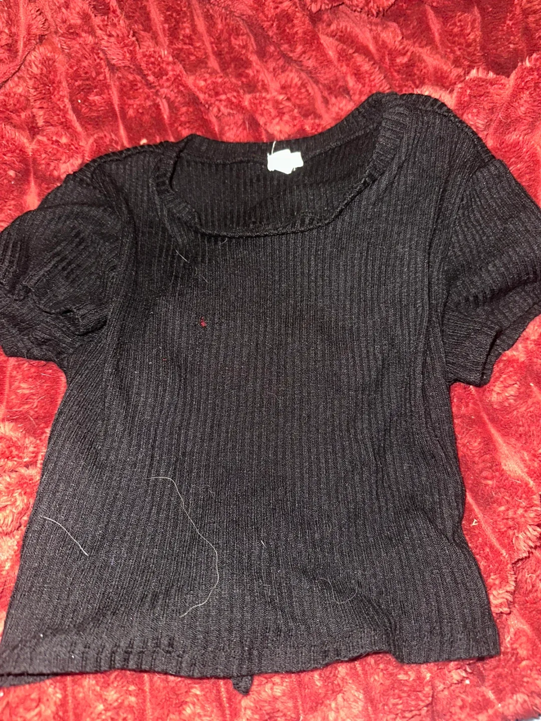 Black Ribbed Short Sleeve Top