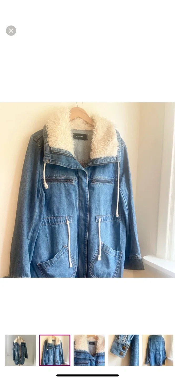 Minkpink Denim Jacket with shearling Collar - Size M image indicator(2)