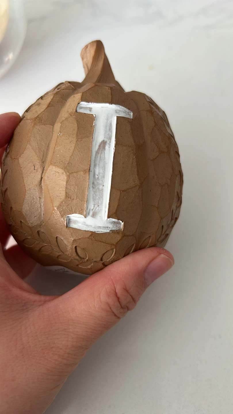 Brown Carved Pumpkin Decor w/ Letter I