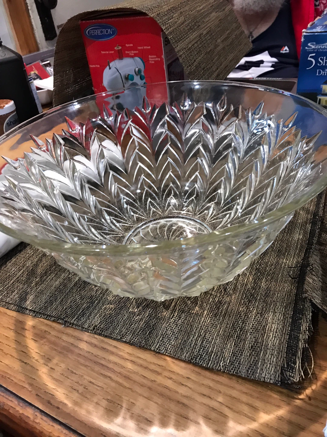 Large Clear Glass Punch Bowl - 14 inch