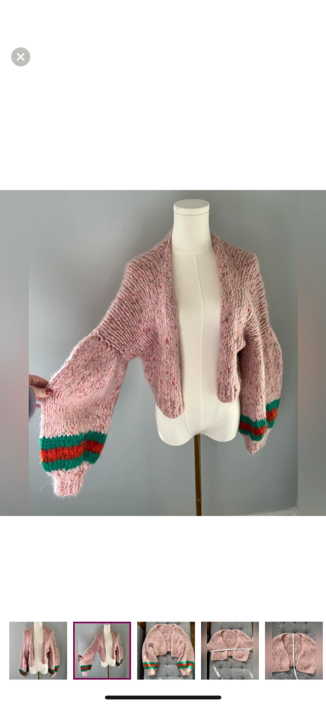 Hand-Knitted Cropped Cardigan - Pink - photo 2