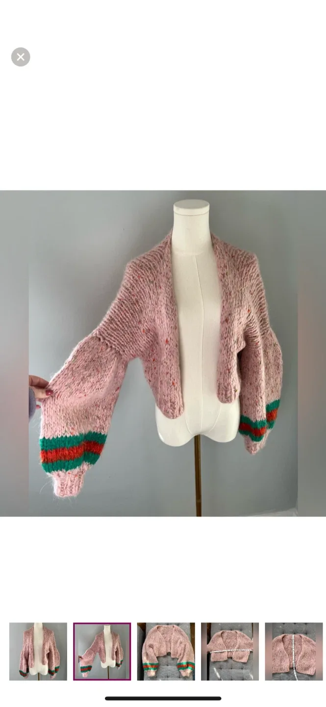 Hand-Knitted Cropped Cardigan - Pink image indicator(2)