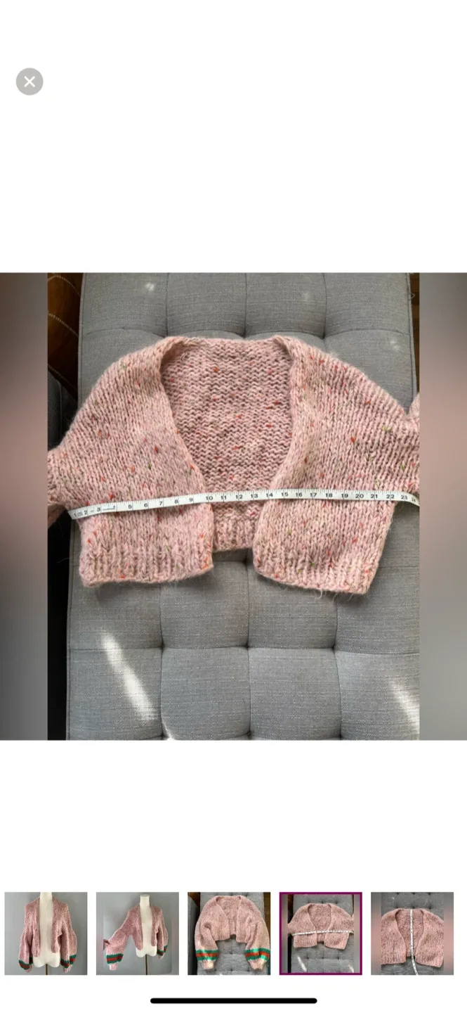 Hand-Knitted Cropped Cardigan - Pink image indicator(4)