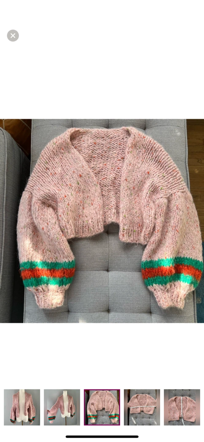 Hand-Knitted Cropped Cardigan - Pink - photo 3