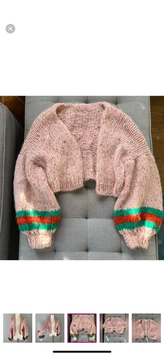 Hand-Knitted Cropped Cardigan - Pink image indicator(3)