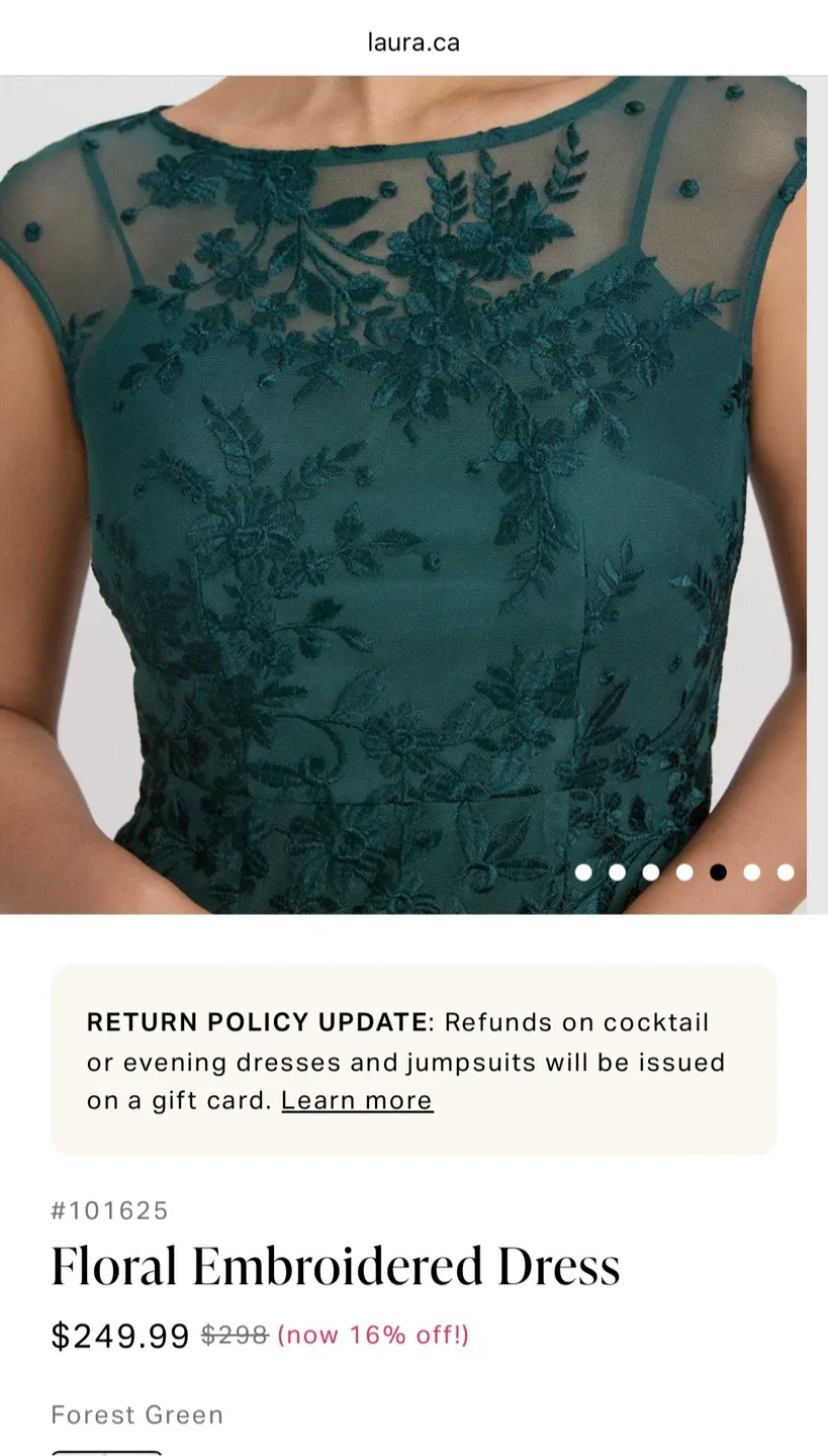 Laura Forest Green Floral Embroidered Dress image indicator(3)