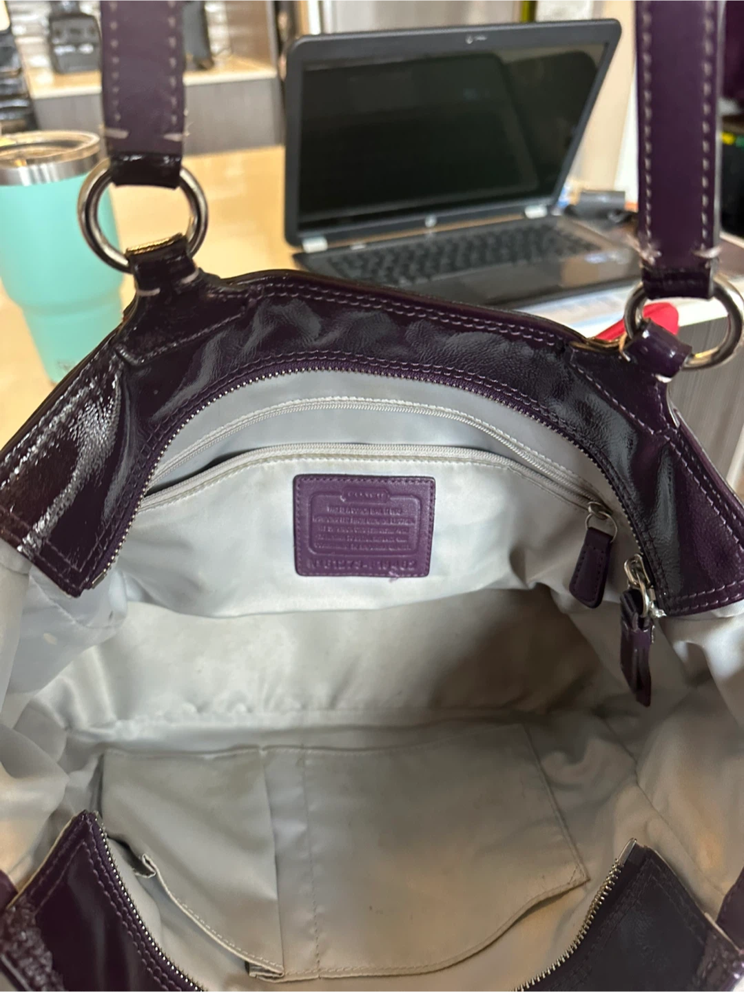 Coach Purple Patent Leather Tote Bag - photo 3