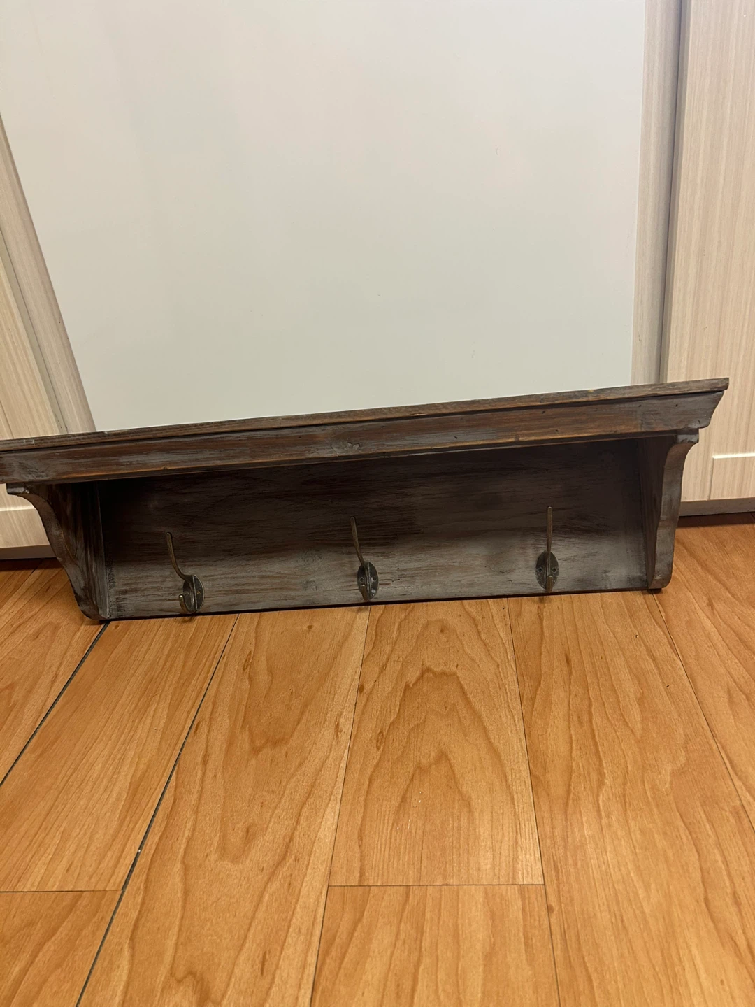Rustic Wooden Entryway Shelf with Hooks