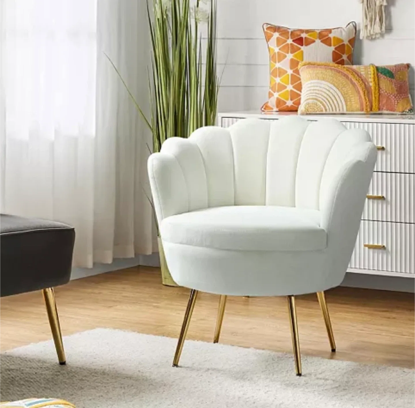 White Velvet Accent Chair with Gold Legs image indicator(2)